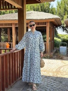 ÇITIR çiçek  modal katleya elbise Mavi