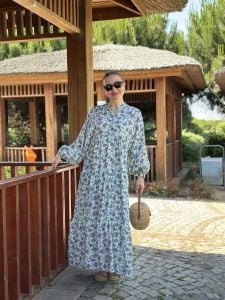 ÇITIR çiçek  modal katleya elbise Mavi