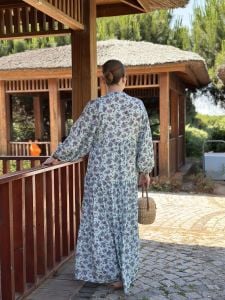 ÇITIR çiçek  modal katleya elbise Mavi