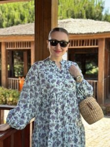 ÇITIR çiçek  modal katleya elbise Mavi