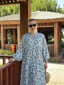 ÇITIR çiçek  modal katleya elbise Mavi