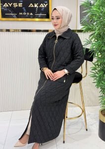 A.Akay Tam Fermuarlı Kapitone trenç siyah