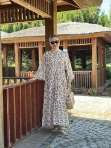 ÇITIR çiçek  modal katleya elbise Beyaz