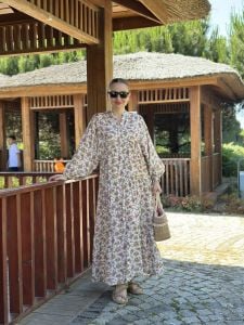 ÇITIR çiçek  modal katleya elbise Beyaz