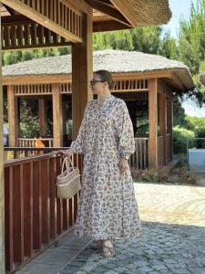 ÇITIR çiçek  modal katleya elbise Beyaz