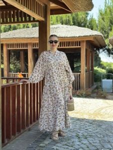 ÇITIR çiçek  modal katleya elbise Beyaz