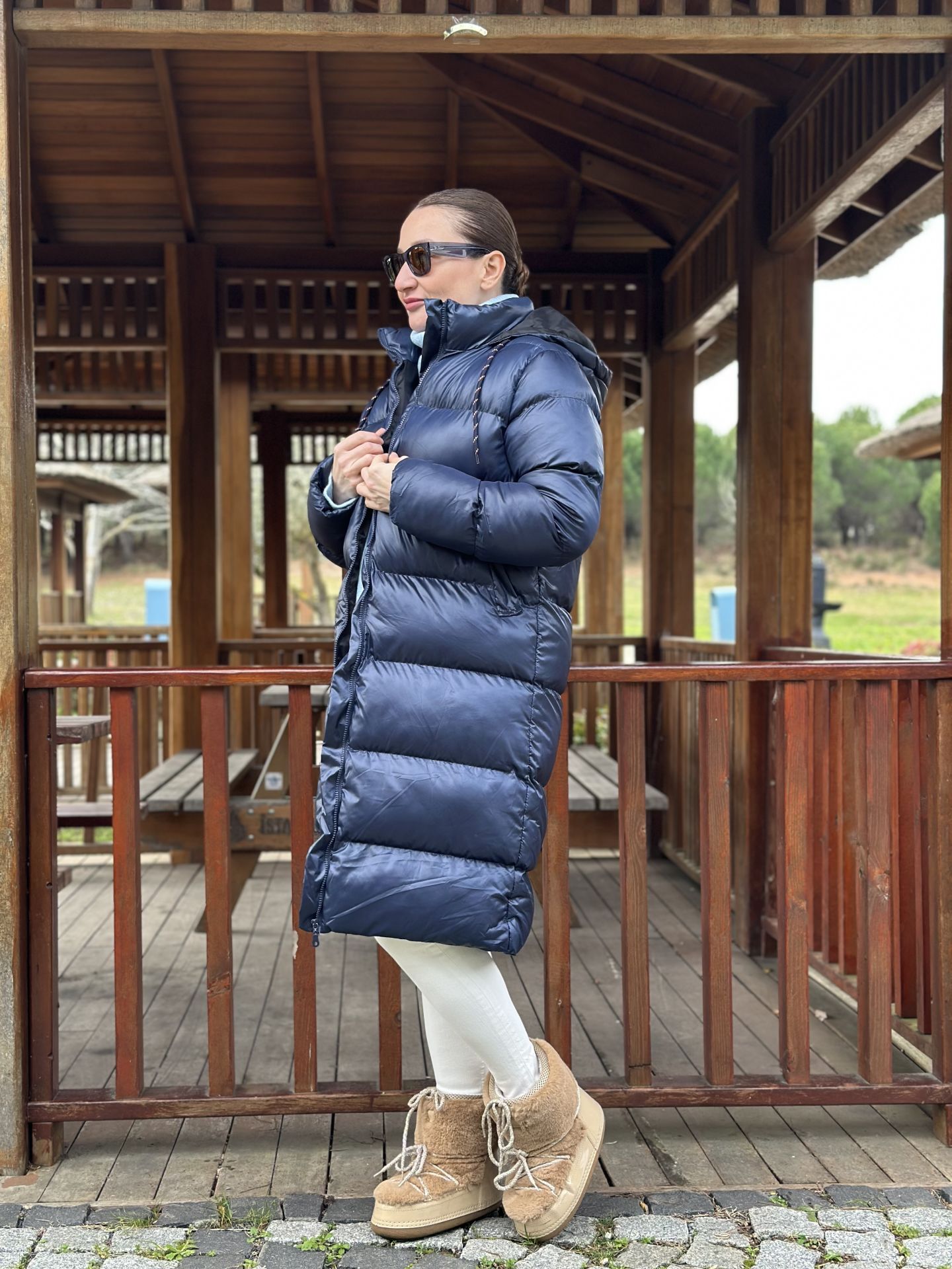 Lacivert fermuarlı şişme mont