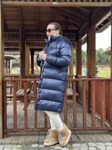 Lacivert fermuarlı şişme mont