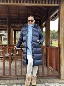 Lacivert fermuarlı şişme mont