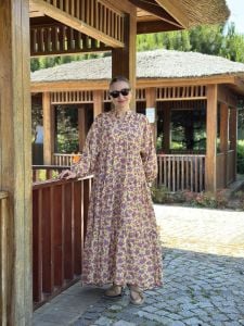 ÇITIR çiçek  modal katleya elbise Sarı