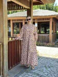 ÇITIR çiçek  modal katleya elbise Sarı