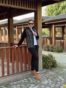 Fermuarlı leoparlı takım Vizon-siyah