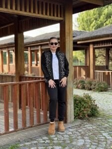 Fermuarlı leoparlı takım Vizon-siyah