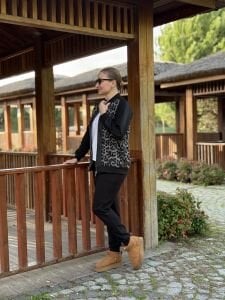 Fermuarlı leoparlı takım Vizon-siyah