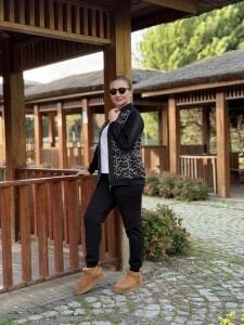 Fermuarlı leoparlı takım Vizon-siyah