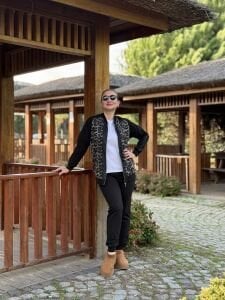 Fermuarlı leoparlı takım Vizon-siyah