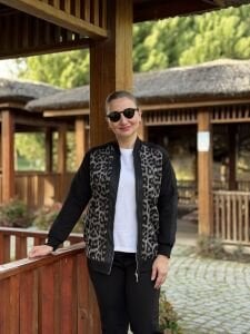 Fermuarlı leoparlı takım Vizon-siyah