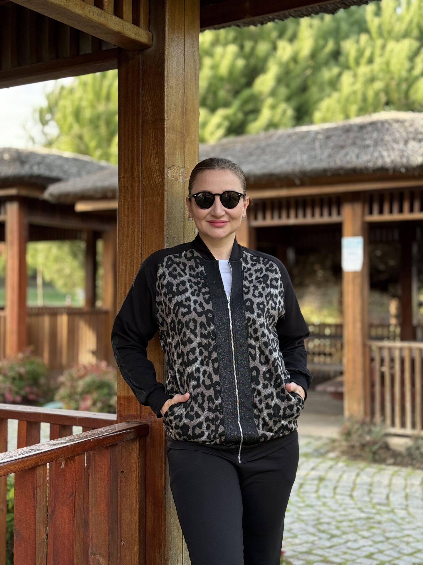 Fermuarlı leoparlı takım Vizon-siyah