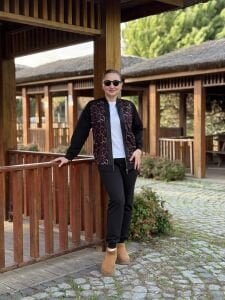 Fermuarlı leoparlı takım Bordo-siyah