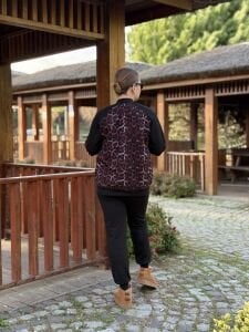 Fermuarlı leoparlı takım Bordo-siyah