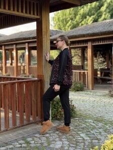 Fermuarlı leoparlı takım Bordo-siyah