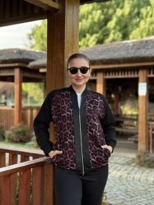 Fermuarlı leoparlı takım Bordo-siyah