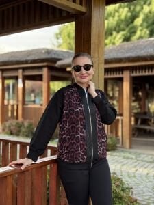 Fermuarlı leoparlı takım Bordo-siyah