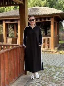 Şeritli spor elbise siyah