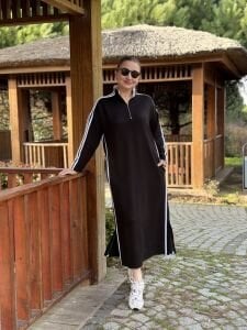 Şeritli spor elbise siyah