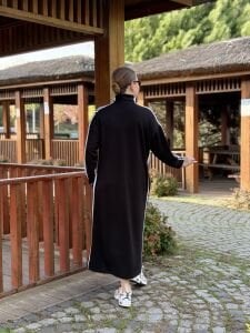 Şeritli spor elbise siyah