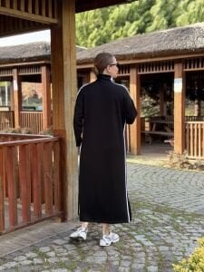 Şeritli spor elbise siyah