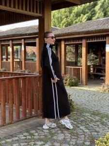 Şeritli spor elbise siyah