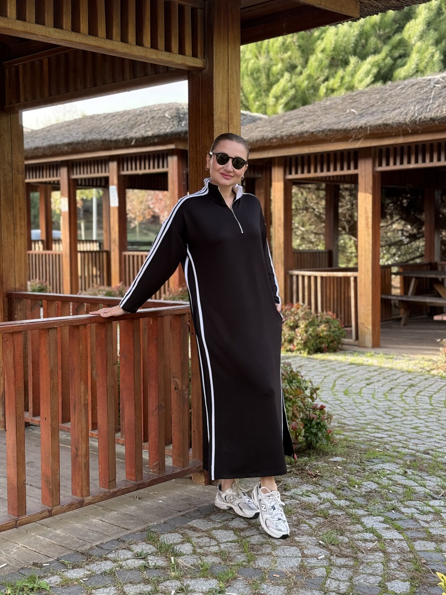 Şeritli spor elbise siyah