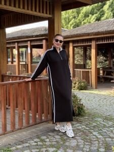 Şeritli spor elbise siyah