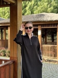 Şeritli spor elbise siyah