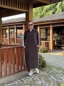 Şeritli spor elbise kahve