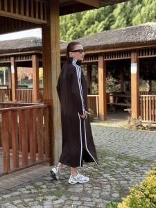 Şeritli spor elbise kahve