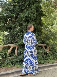 Mavi-beyaz Hawai Katleya Elbise