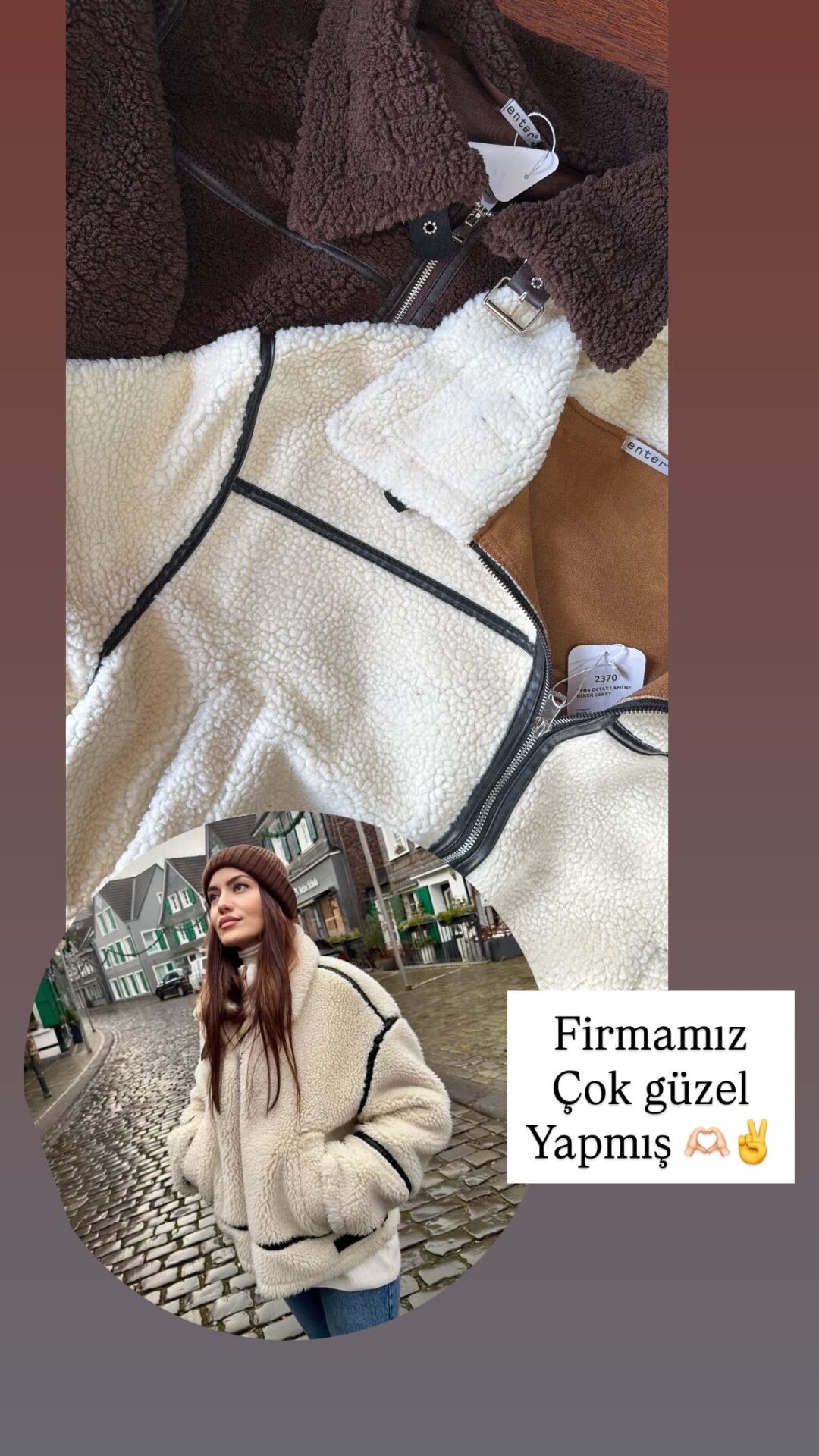 Evcen Peluş fermuarlı cepli mont Krem