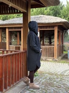 Kapüşonlu uzun kot ceket Antrasit