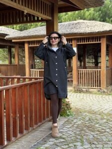 Kapüşonlu uzun kot ceket Antrasit