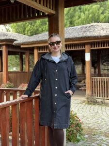 Kapüşonlu uzun kot ceket Antrasit