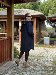 Kapüşonlu uzun kot ceket lacivert