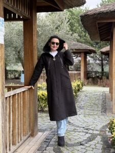 A.Akay Fermuarlı Kuzu Kaşe siyah