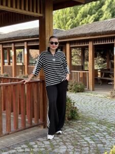 Şeritli Armalı Takım çizgili Siyah