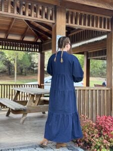 Lacivert yıkama kot katleya elbise