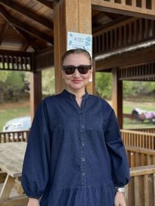 Lacivert yıkama kot katleya elbise