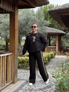 2 iplik içi şardonlu Leo-Siyah Eşofman Takımı