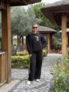 2 iplik içi şardonlu Leo-Siyah Eşofman Takımı