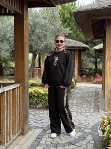 2 iplik içi şardonlu Leo-Siyah Eşofman Takımı